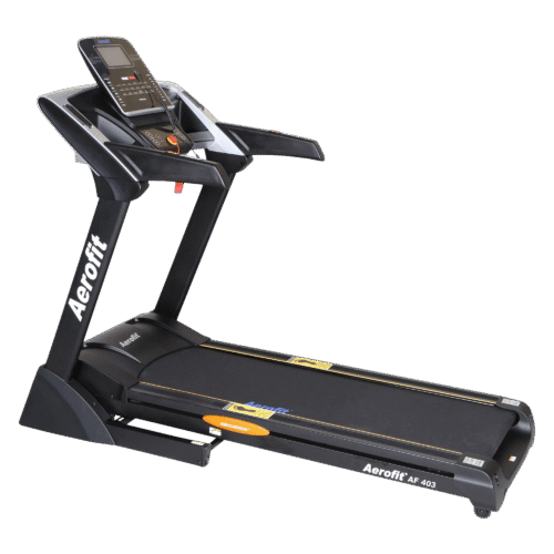Aerofit AF-403 treadmill featuring digital display, sturdy frame, and smooth-running belt for home workouts.