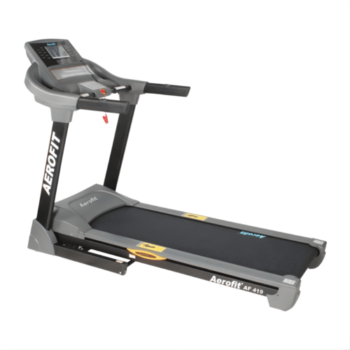 Aerofit AF-419 Treadmill with black running belt and digital console. Preferred for Home Use