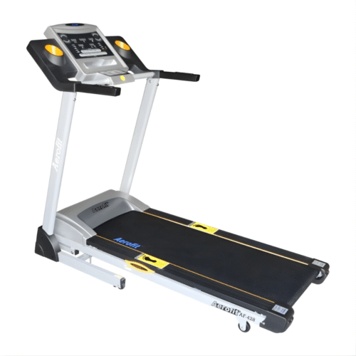 Aerofit AF-428 Treadmill that comes with LED display, Heart Rate Monitoring, black wide running belt for home workouts.