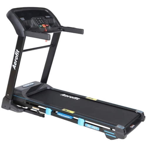 Aerofit AF-451 Treadmill which comes with in-built speakers, LED display, phone/bottle holder and black comfortable running belt