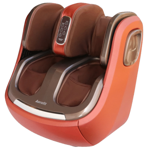 Aerofit AF-9300 leg, foot and knee massager for home use with deep kneading massage, brown and orange design