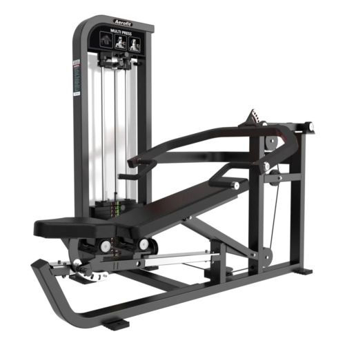 Aerofit Chest Press / Shoulder Press machine with selectorized weight stack, adjustable press arms, ergonomic seat, and heavy-duty frame for commercial gym chest and shoulder training.