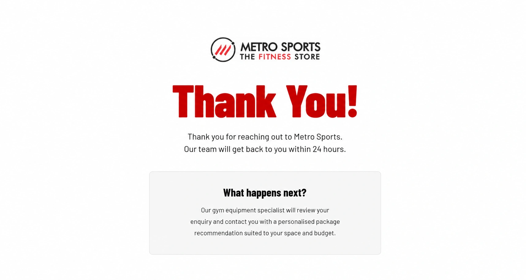 Thank you message from Metro Sports